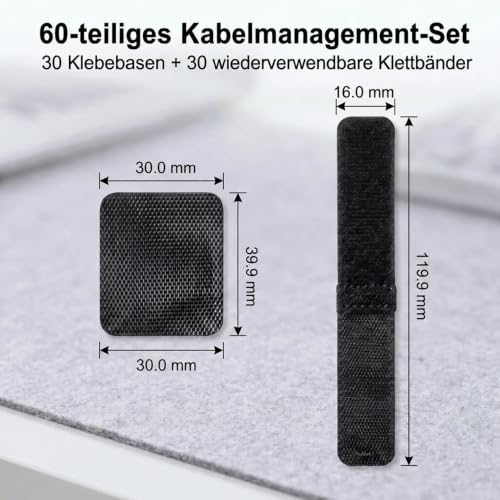 Abnii 30 Paar Kabelmanagement unter dem Schreibtisch, Schwarz