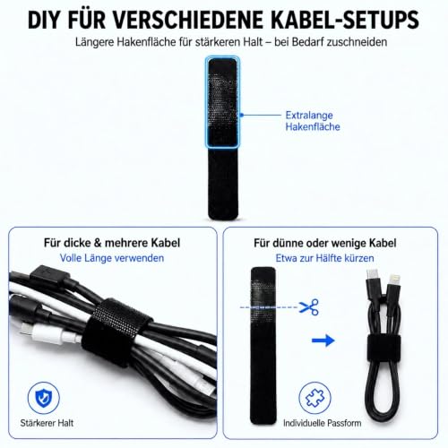 Abnii 30 Paar Kabelmanagement unter dem Schreibtisch, Schwarz