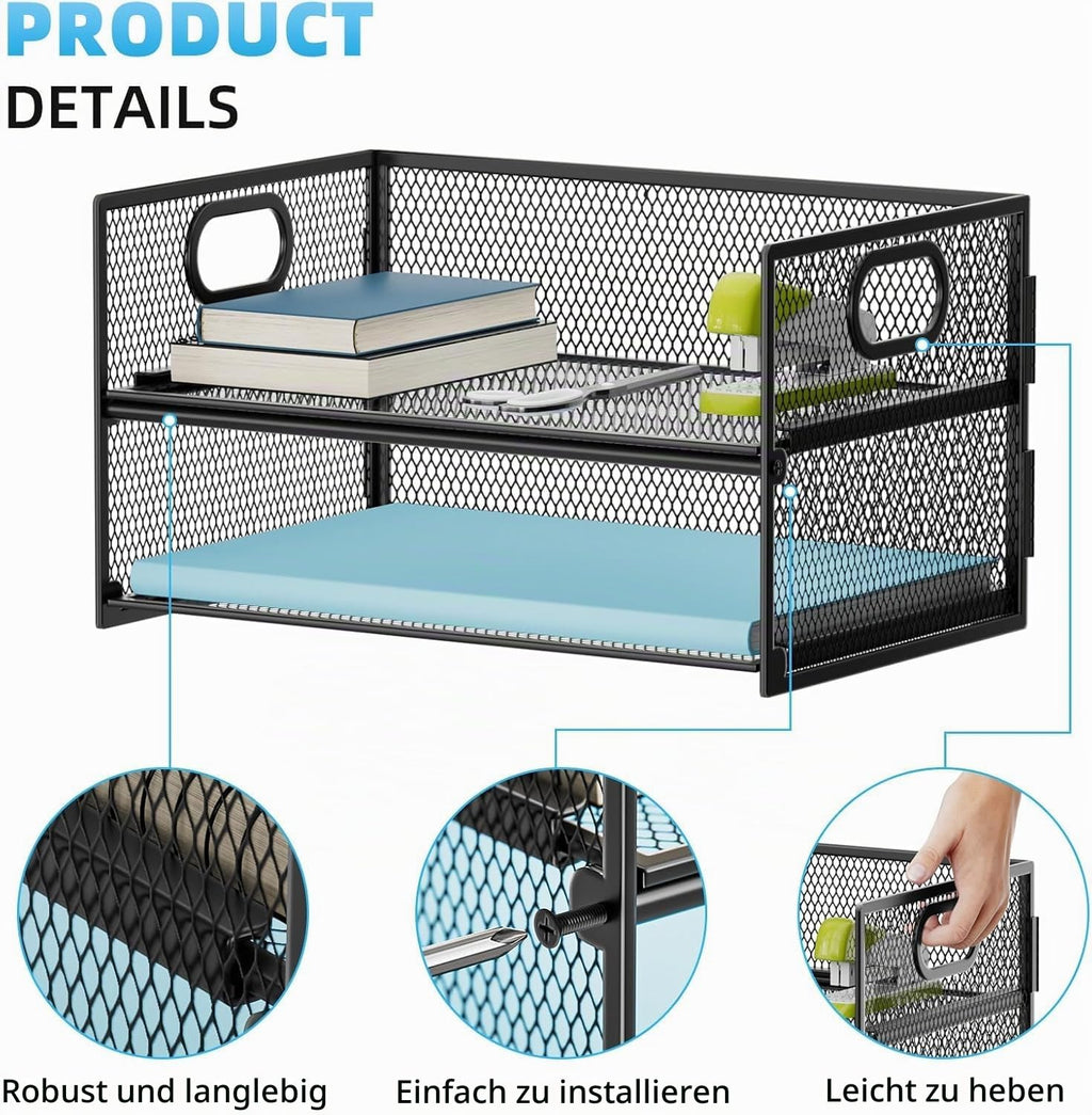 Marbrasse 2-Fächer Schreibtisch Briefablage mit Griff,Ablagefächer Stapelbar Organizer Ablagehalter,Desktop Ordner,A4 Papierschale,Magazin und Dokumentenhalter für Büro Zuhause Schulbedarf (Schwarz)
