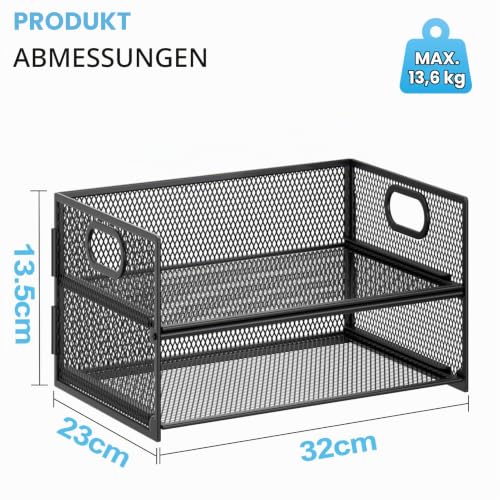 Marbrasse 2-Fächer Schreibtisch Briefablage mit Griff,Ablagefächer Stapelbar Organizer Ablagehalter,Desktop Ordner,A4 Papierschale,Magazin und Dokumentenhalter für Büro Zuhause Schulbedarf (Schwarz)