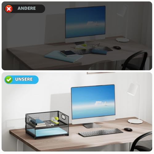 Marbrasse 2-Fächer Schreibtisch Briefablage mit Griff,Ablagefächer Stapelbar Organizer Ablagehalter,Desktop Ordner,A4 Papierschale,Magazin und Dokumentenhalter für Büro Zuhause Schulbedarf (Schwarz)