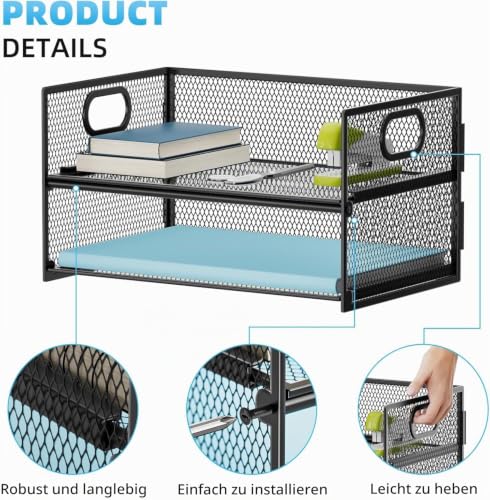 Marbrasse 2-Fächer Schreibtisch Briefablage mit Griff,Ablagefächer Stapelbar Organizer Ablagehalter,Desktop Ordner,A4 Papierschale,Magazin und Dokumentenhalter für Büro Zuhause Schulbedarf (Schwarz)