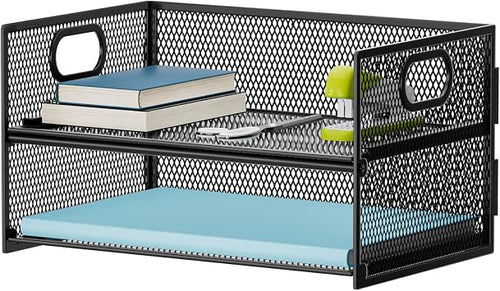 Marbrasse 2-Fächer Schreibtisch Briefablage mit Griff,Ablagefächer Stapelbar Organizer Ablagehalter,Desktop Ordner,A4 Papierschale,Magazin und Dokumentenhalter für Büro Zuhause Schulbedarf (Schwarz)