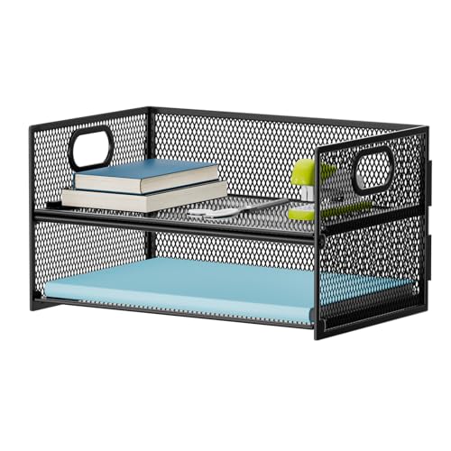 Marbrasse 2-Fächer Schreibtisch Briefablage mit Griff,Ablagefächer Stapelbar Organizer Ablagehalter,Desktop Ordner,A4 Papierschale,Magazin und Dokumentenhalter für Büro Zuhause Schulbedarf (Schwarz)