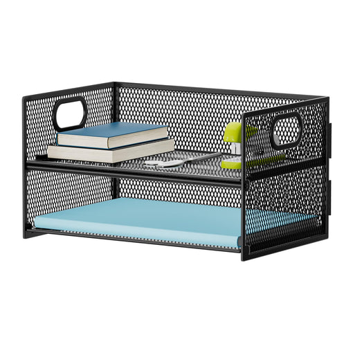 Marbrasse 2-Fächer Schreibtisch Briefablage mit Griff,Ablagefächer Stapelbar Organizer Ablagehalter,Desktop Ordner,A4 Papierschale,Magazin und Dokumentenhalter für Büro Zuhause Schulbedarf (Schwarz)