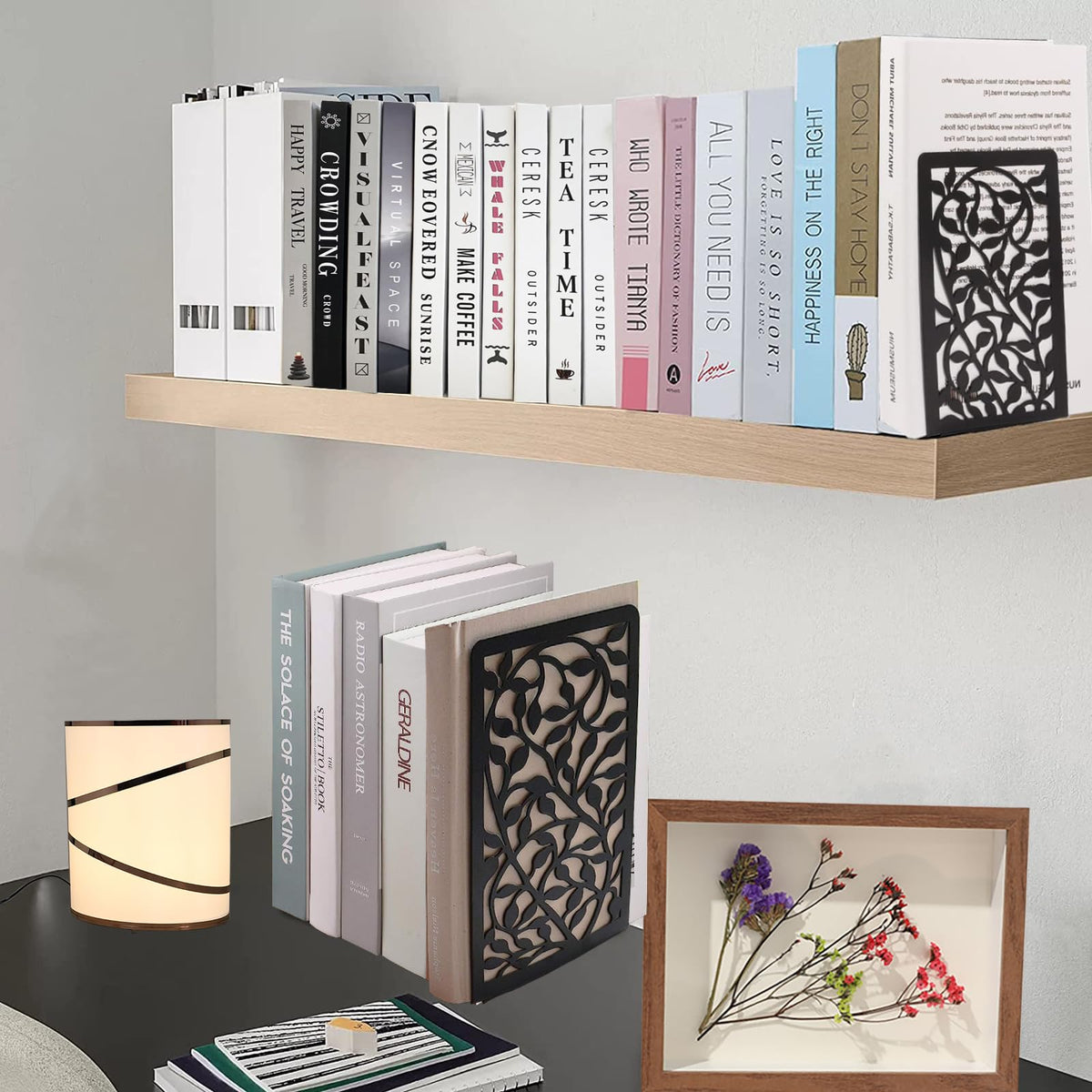Metall Buchstützen, Schwarz Buchhalter Regal-Bookend Holder mit rutschfeste Bücherstopper für Schule Zuhause Büro (1 Paar)