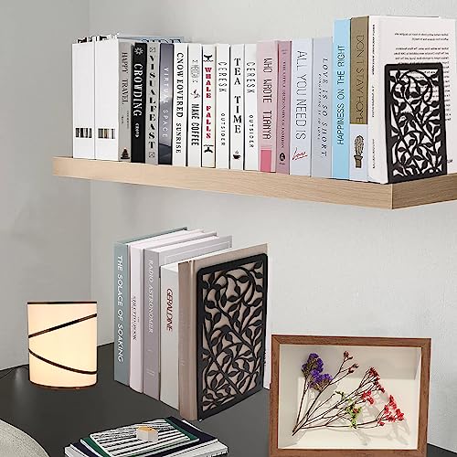 Metall Buchstützen, Schwarz Buchhalter Regal-Bookend Holder mit rutschfeste Bücherstopper für Schule Zuhause Büro (1 Paar)