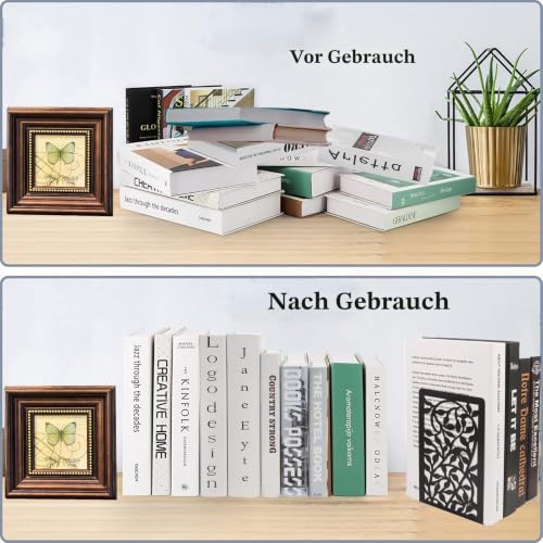 Metall Buchstützen, Schwarz Buchhalter Regal-Bookend Holder mit rutschfeste Bücherstopper für Schule Zuhause Büro (1 Paar)