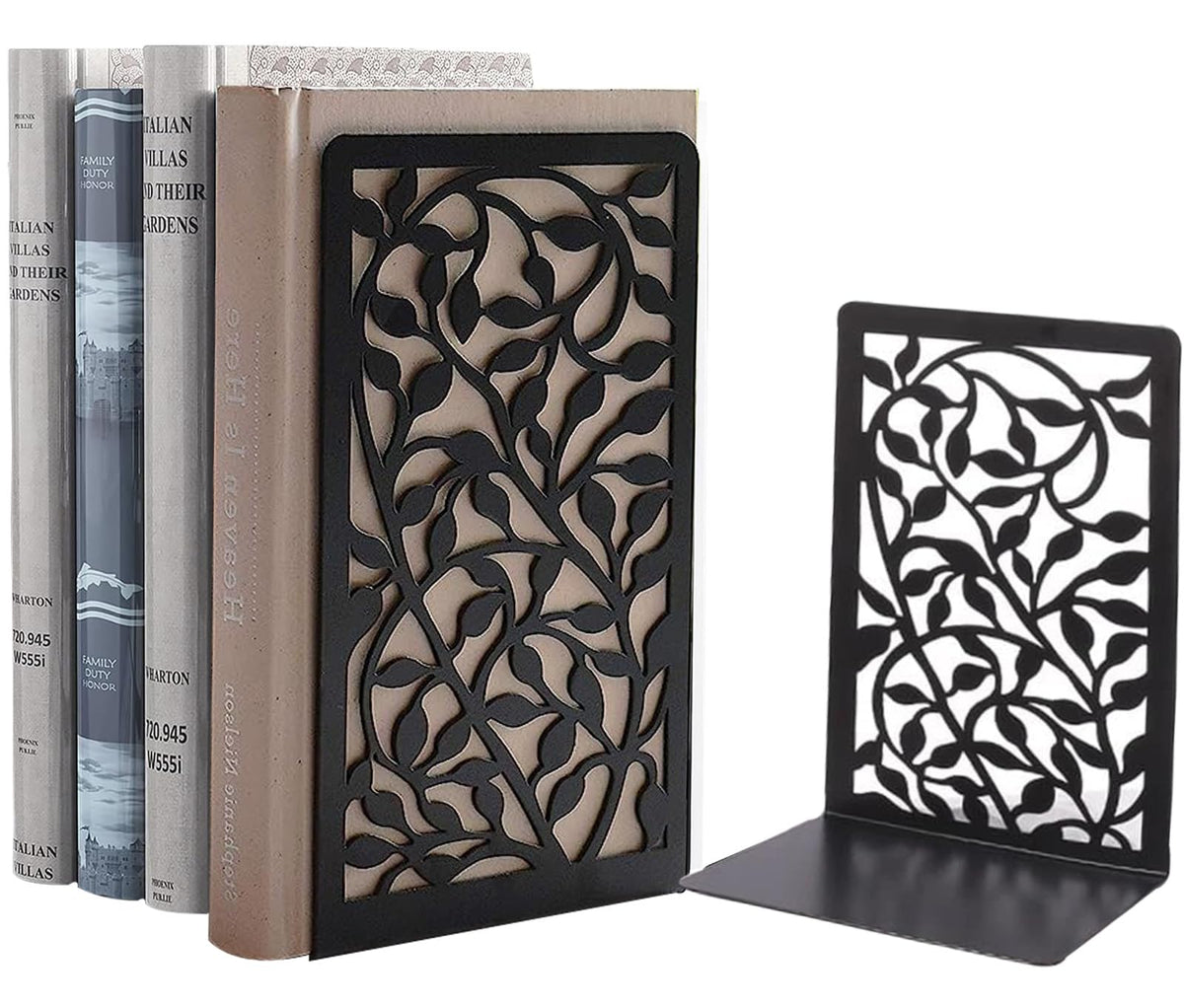 Metall Buchstützen, Schwarz Buchhalter Regal-Bookend Holder mit rutschfeste Bücherstopper für Schule Zuhause Büro (1 Paar)