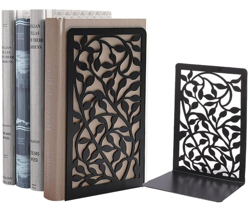 Metall Buchstützen, Schwarz Buchhalter Regal-Bookend Holder mit rutschfeste Bücherstopper für Schule Zuhause Büro (1 Paar)