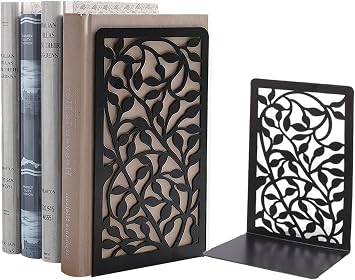Metall Buchstützen, Schwarz Buchhalter Regal-Bookend Holder mit rutschfeste Bücherstopper für Schule Zuhause Büro (1 Paar)