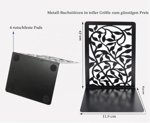 Metall Buchstützen, Schwarz Buchhalter Regal-Bookend Holder mit rutschfeste Bücherstopper für Schule Zuhause Büro (1 Paar)