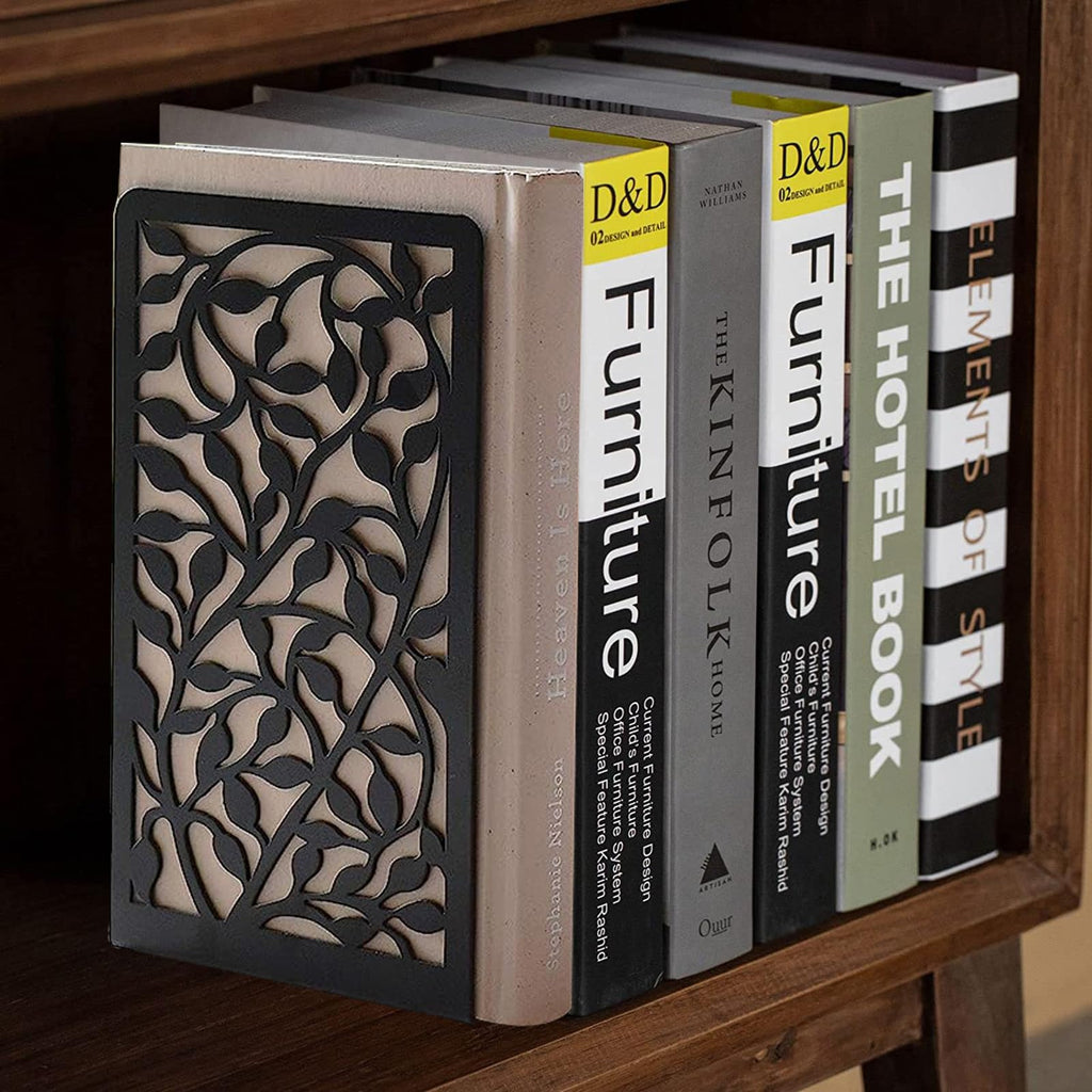 Metall Buchstützen, Schwarz Buchhalter Regal-Bookend Holder mit rutschfeste Bücherstopper für Schule Zuhause Büro (1 Paar)