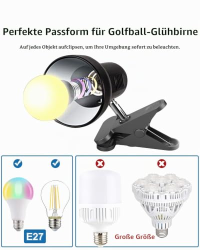 Milpoel Klemmleuchte, Verstellbare Schreibtischlampe mit E27-Fassung, Klemmlampe für Lesen im Bett, Arbeiten und Lernen, Schlankes und Leichtes Design (Weiß)