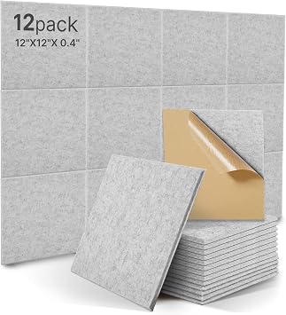 12 Stück Akustik Panel,Akustikplatten Selbstkleben,Schallschutzplatten Akustikpaneele Wand für Tonstudio, Büro,Studio Wanddekoration und Akustische Behandlung, Grau（30x30x1cm）