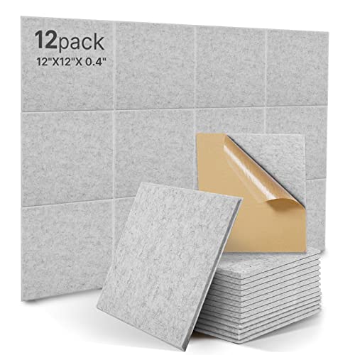 12 Stück Akustik Panel,Akustikplatten Selbstkleben,Schallschutzplatten Akustikpaneele Wand für Tonstudio, Büro,Studio Wanddekoration und Akustische Behandlung, Grau（30x30x1cm）