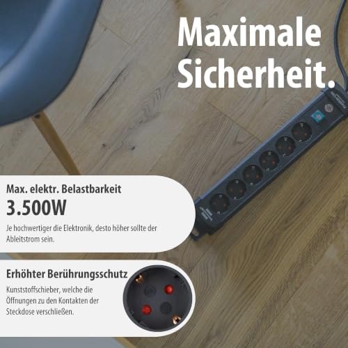Brennenstuhl Premium-Line, Steckdosenleiste 6-Fach für die Wandmontage, 3m