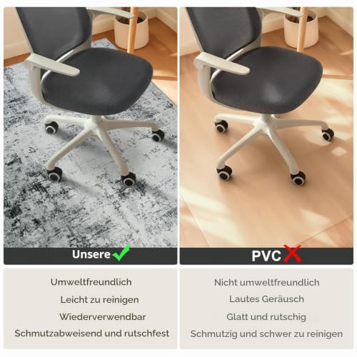 Homcomodar Bodenschutzmatte 120x150cm Stuhlmatten für Hartholzboden Boho Schreibtisch Stuhl Matte für Hartboden rutschfeste Schreibtisch Teppich für Bürostuhl(Schwarz Grau)