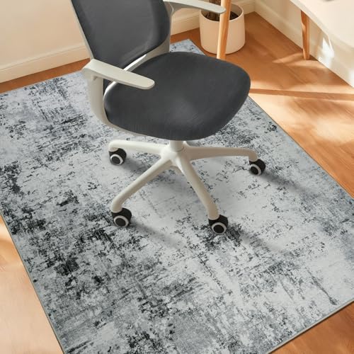 Homcomodar Bodenschutzmatte 120x150cm Stuhlmatten für Hartholzboden Boho Schreibtisch Stuhl Matte für Hartboden rutschfeste Schreibtisch Teppich für Bürostuhl(Schwarz Grau)