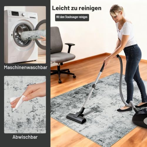 Homcomodar Bodenschutzmatte 120x150cm Stuhlmatten für Hartholzboden Boho Schreibtisch Stuhl Matte für Hartboden rutschfeste Schreibtisch Teppich für Bürostuhl(Schwarz Grau)