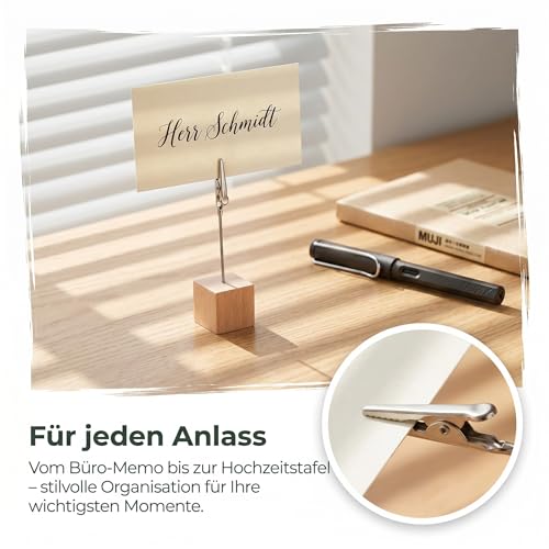 Fotohalter Mit Klammern, 20 Stück FotostäNder Holz Mit Klammern, Fotohalter Tisch Memo Clip Halter Ideal für Heimdekoration Büro Veranstaltungen(Naturholzfarbe)