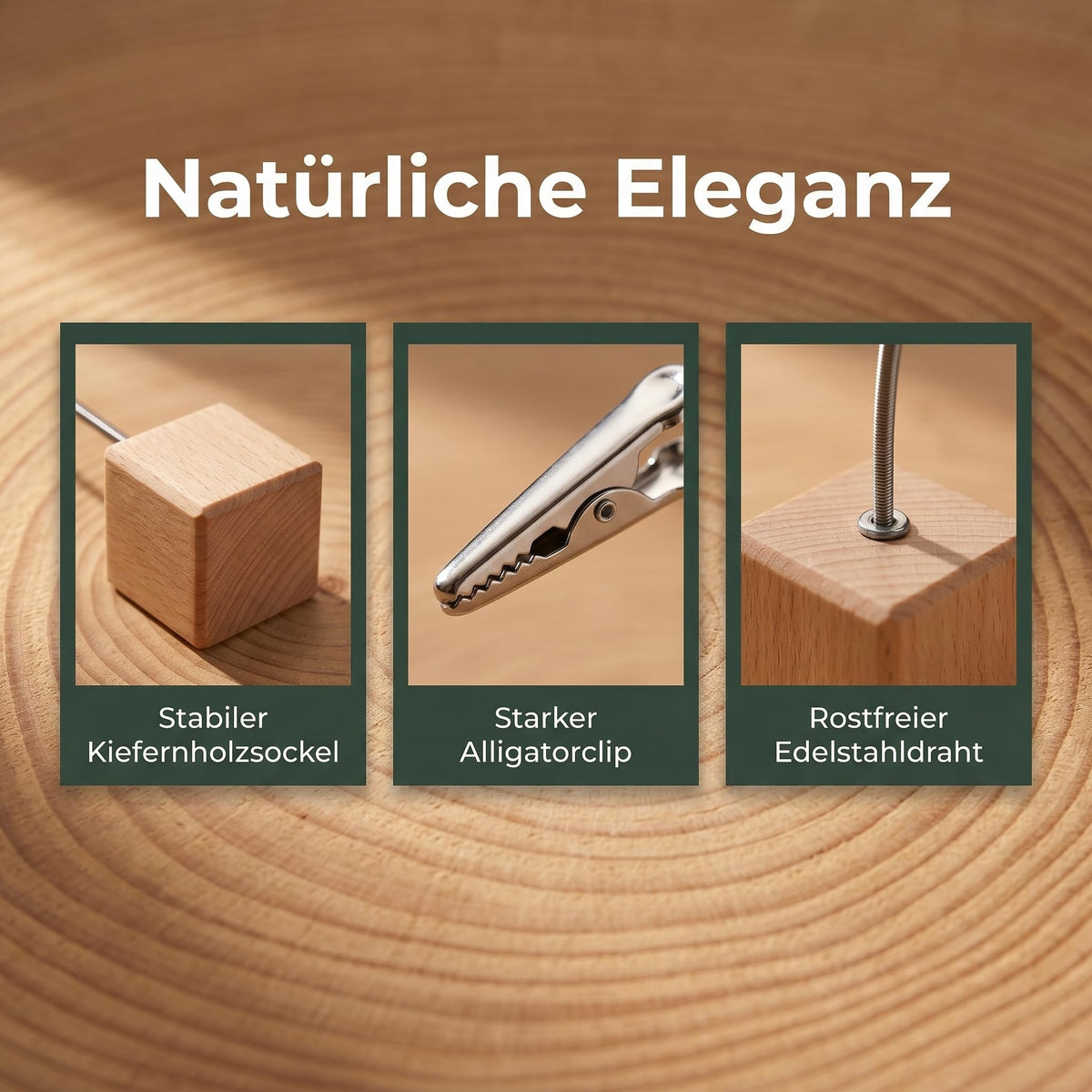 Fotohalter Mit Klammern, 20 Stück FotostäNder Holz Mit Klammern, Fotohalter Tisch Memo Clip Halter Ideal für Heimdekoration Büro Veranstaltungen(Naturholzfarbe)