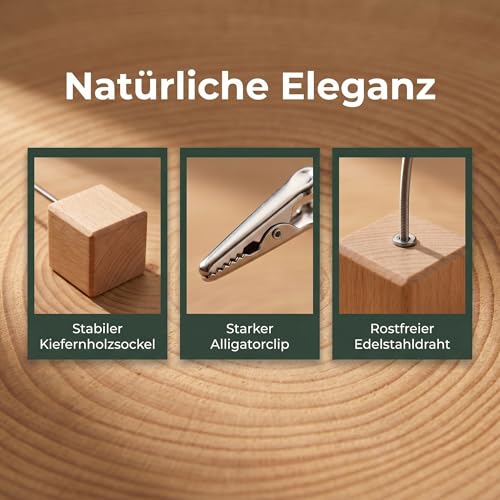 Fotohalter Mit Klammern, 20 Stück FotostäNder Holz Mit Klammern, Fotohalter Tisch Memo Clip Halter Ideal für Heimdekoration Büro Veranstaltungen(Naturholzfarbe)