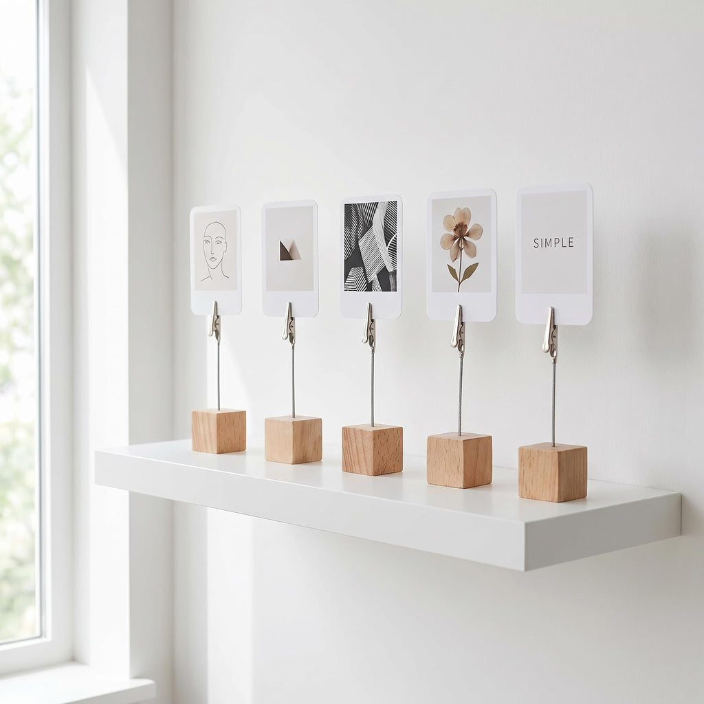 Fotohalter Mit Klammern, 20 Stück FotostäNder Holz Mit Klammern, Fotohalter Tisch Memo Clip Halter Ideal für Heimdekoration Büro Veranstaltungen(Naturholzfarbe)