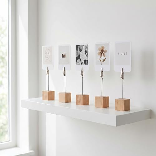Fotohalter Mit Klammern, 20 Stück FotostäNder Holz Mit Klammern, Fotohalter Tisch Memo Clip Halter Ideal für Heimdekoration Büro Veranstaltungen(Naturholzfarbe)