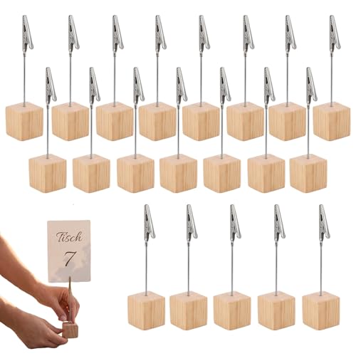 Fotohalter Mit Klammern, 20 Stück FotostäNder Holz Mit Klammern, Fotohalter Tisch Memo Clip Halter Ideal für Heimdekoration Büro Veranstaltungen(Naturholzfarbe)