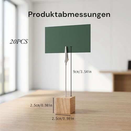 Fotohalter Mit Klammern, 20 Stück FotostäNder Holz Mit Klammern, Fotohalter Tisch Memo Clip Halter Ideal für Heimdekoration Büro Veranstaltungen(Naturholzfarbe)