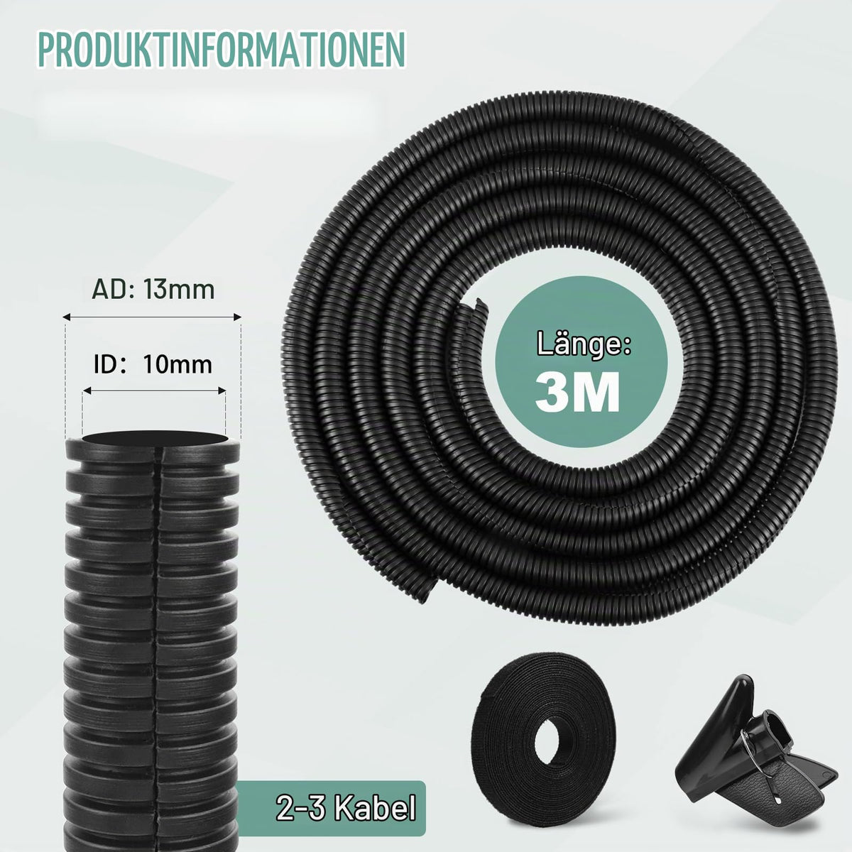 Wellrohr Geschlitzt Kabelschlauch Schwarz Kabelschutzschlauch Flexibles Kabelschutzrohr Kabelkanal Aussenbereich Leerrohr für Erdkabel (13mm×3m)