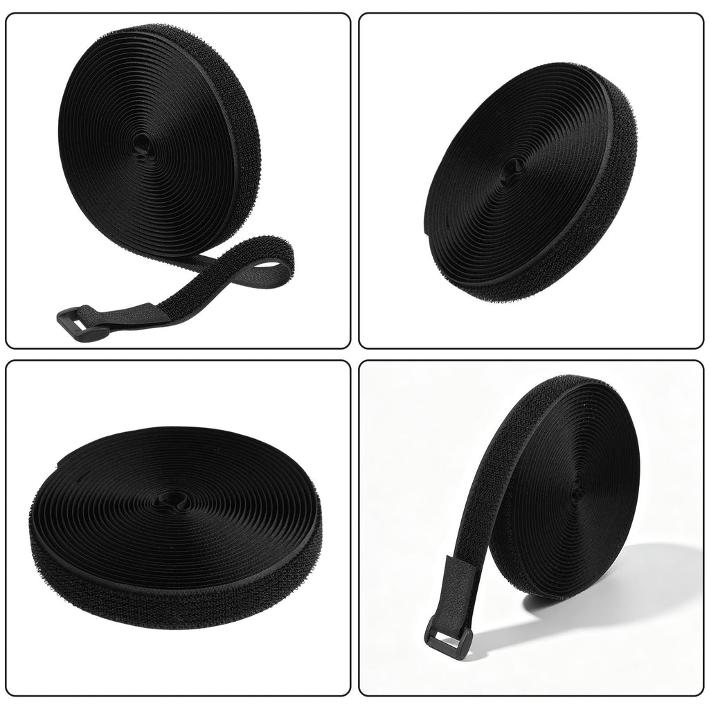 2 cm x 5 m Klettbänder mit 25 Metallschnallen, verstellbare Kabelbinder, frei kürzbar, wiederverwendbare Nylon-Kabelbinder zur Befestigung von Kabeln für Ordnungssysteme oder Aufbewahrung, Schwarz