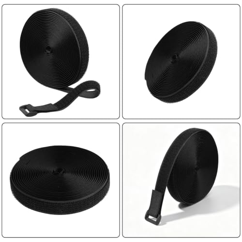 2 cm x 5 m Klettbänder mit 25 Metallschnallen, verstellbare Kabelbinder, frei kürzbar, wiederverwendbare Nylon-Kabelbinder zur Befestigung von Kabeln für Ordnungssysteme oder Aufbewahrung, Schwarz