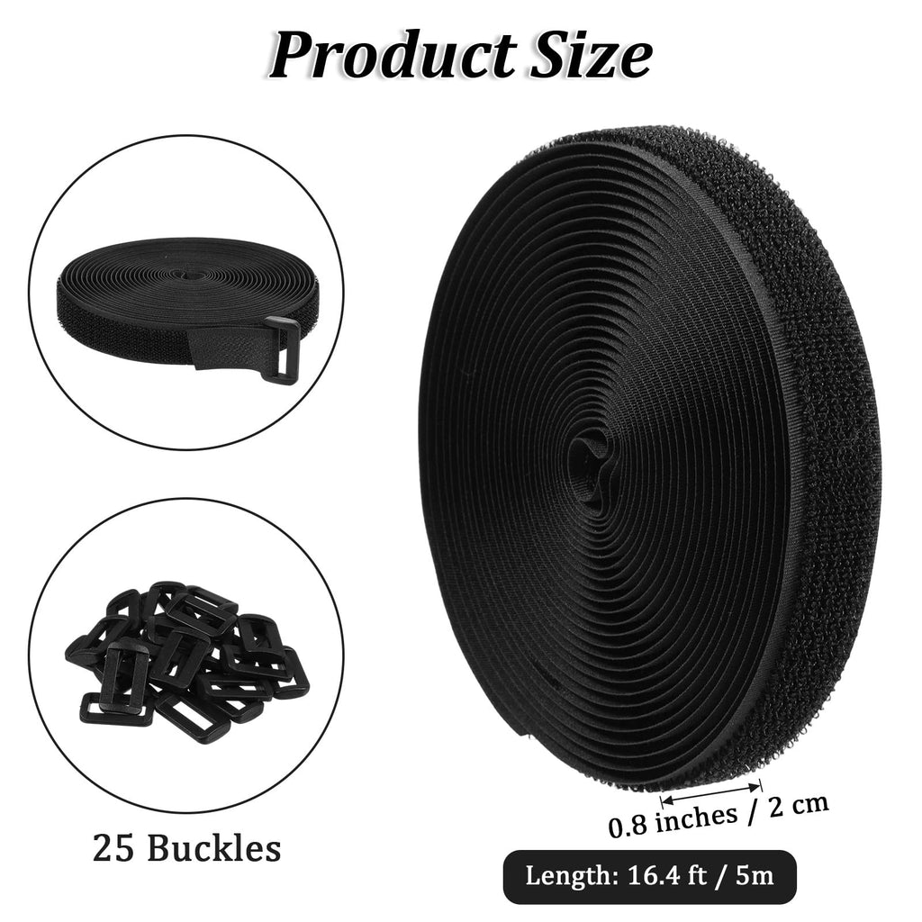 2 cm x 5 m Klettbänder mit 25 Metallschnallen, verstellbare Kabelbinder, frei kürzbar, wiederverwendbare Nylon-Kabelbinder zur Befestigung von Kabeln für Ordnungssysteme oder Aufbewahrung, Schwarz