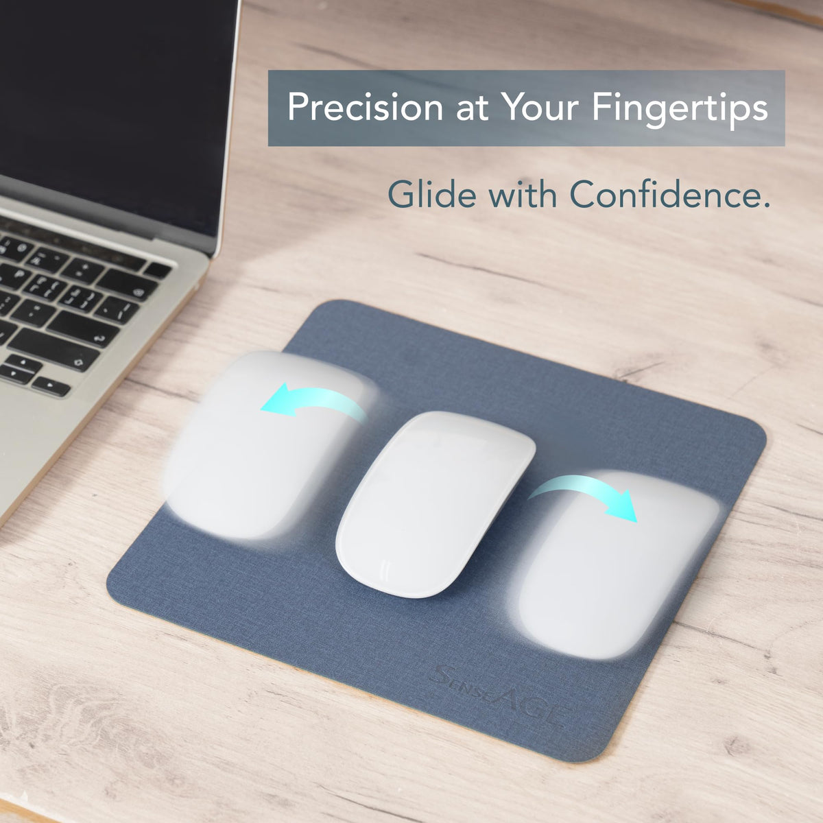 SenseAGE klein Mauspad 22x22cm | 0.2cm Ultradünnes Mousepad | Unterlage für Laser-/Kabel/Kabellos Maus | klein Mouse Mat ideal für Büro und Homeoffice | Slim Mausmatte (Hellgrau (mit Logo))