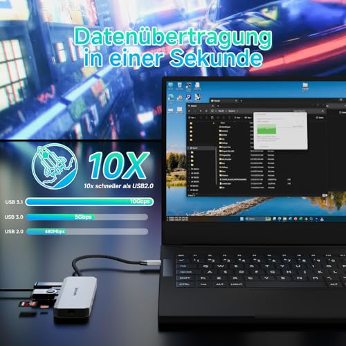 WAVLINK DisplayPort-Dockingstation, 2 x DP, HDMI, 10 Gbit/s USB A/C