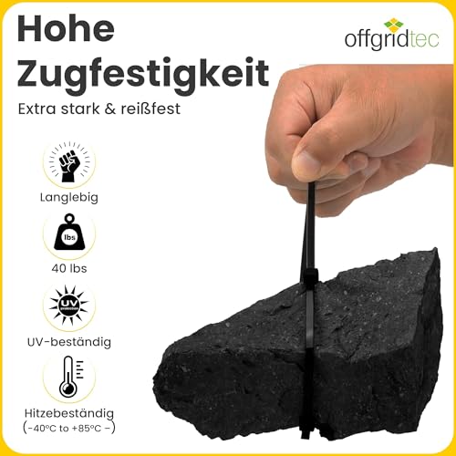 Offgridtec 100 Stk. wiederverschließbare Kabelbinder 7,6×300 mm (schwarz)