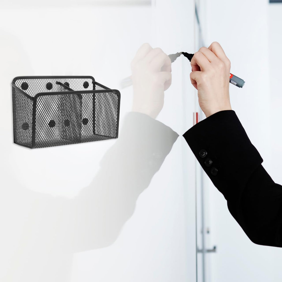 ULTECHNOVO Magnetischer Stifthalter Aus Metallgitter Magnetischer Kühlschrankkorb Für Whiteboard Schließfachzubehör Und Schreibtisch-Organizer Für Stifte Marker Und Zubehör 18.50 X 12.50 X 6.80 cm