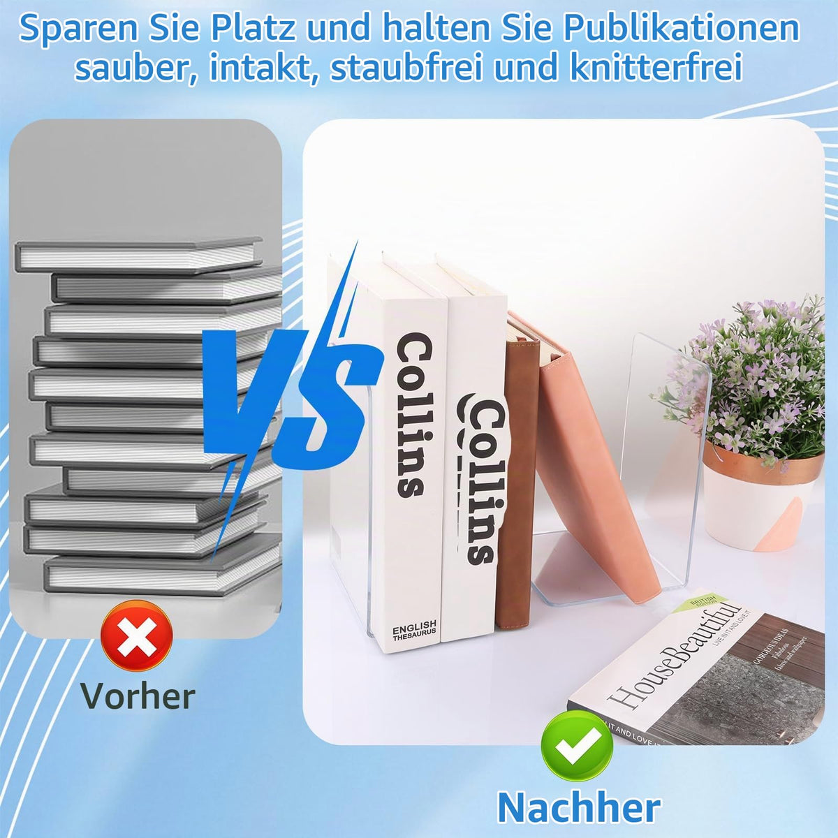 APACALI 16 Stück Buchstütze Acryl, 12X11.8X18.2CM Buchstützen für Regale, Transparente Buchständer, strapazierfähige Buchstützen zum Halten von Büchern, Bücherhalter für schwere Bücher, Zuhause, Büro