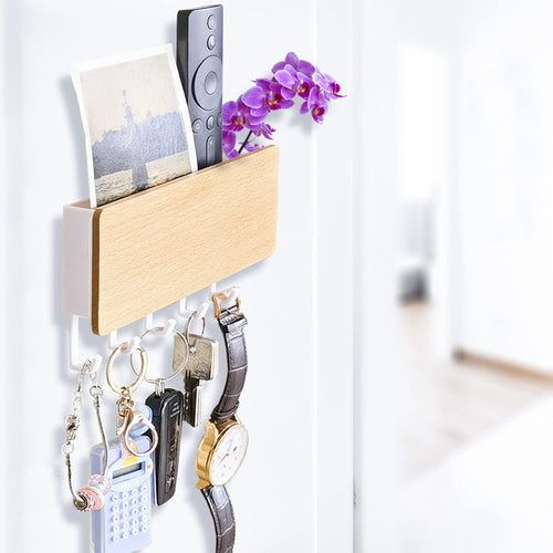 Echehi Leichte Schlüsselhalter mit 5 Haken, Einfach zu Installierende Schlüsselbrett Ohne Bohren, Kleine Schlüsselablage, Briefständer, Geeignet für Eingangsbereiche und Hinter Türen. Weiß