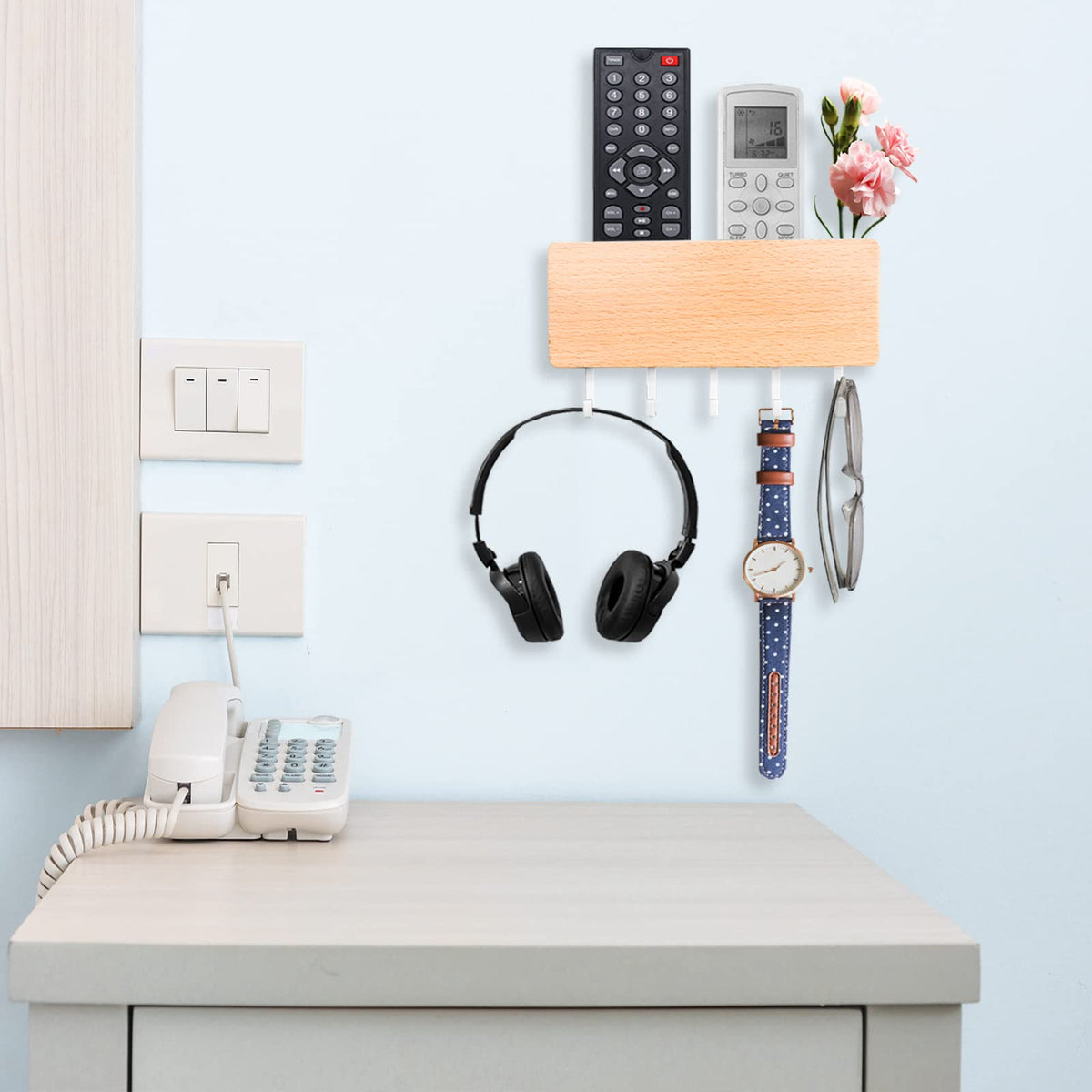 Echehi Leichte Schlüsselhalter mit 5 Haken, Einfach zu Installierende Schlüsselbrett Ohne Bohren, Kleine Schlüsselablage, Briefständer, Geeignet für Eingangsbereiche und Hinter Türen. Weiß