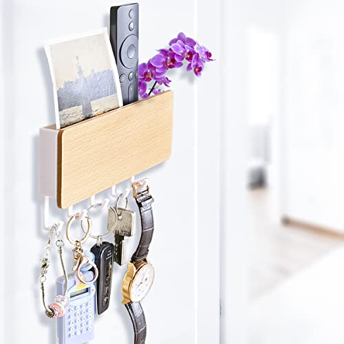 Echehi Leichte Schlüsselhalter mit 5 Haken, Einfach zu Installierende Schlüsselbrett Ohne Bohren, Kleine Schlüsselablage, Briefständer, Geeignet für Eingangsbereiche und Hinter Türen. Weiß