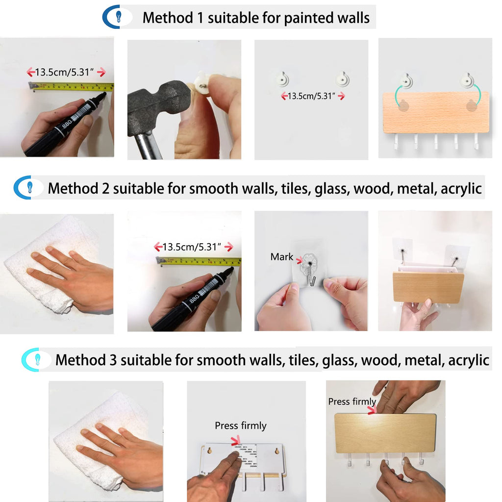 Echehi Leichte Schlüsselhalter mit 5 Haken, Einfach zu Installierende Schlüsselbrett Ohne Bohren, Kleine Schlüsselablage, Briefständer, Geeignet für Eingangsbereiche und Hinter Türen. Weiß
