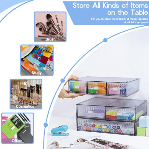 Stapelbarer Organizer mit 3 Ebenen, 6 Schubladen, Kunststoff-Schreibtisch-Aufbewahrungsbox, Schreibtisch-Schubladen, abnehmbare Make-up-Aufbewahrung, Büro, Schreibwaren, Organizer für die Schule