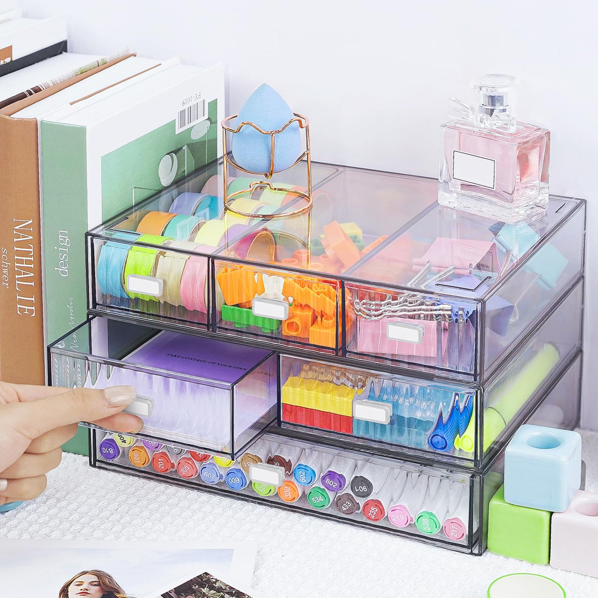 Stapelbarer Organizer mit 3 Ebenen, 6 Schubladen, Kunststoff-Schreibtisch-Aufbewahrungsbox, Schreibtisch-Schubladen, abnehmbare Make-up-Aufbewahrung, Büro, Schreibwaren, Organizer für die Schule