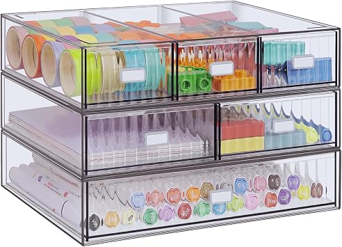Stapelbarer Organizer mit 3 Ebenen, 6 Schubladen, Kunststoff-Schreibtisch-Aufbewahrungsbox, Schreibtisch-Schubladen, abnehmbare Make-up-Aufbewahrung, Büro, Schreibwaren, Organizer für die Schule