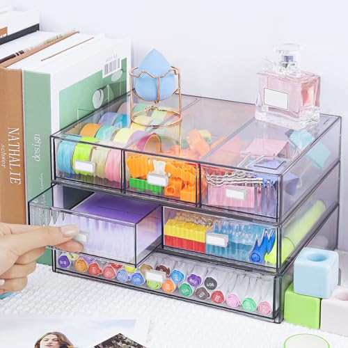 Stapelbarer Organizer mit 3 Ebenen, 6 Schubladen, Kunststoff-Schreibtisch-Aufbewahrungsbox, Schreibtisch-Schubladen, abnehmbare Make-up-Aufbewahrung, Büro, Schreibwaren, Organizer für die Schule