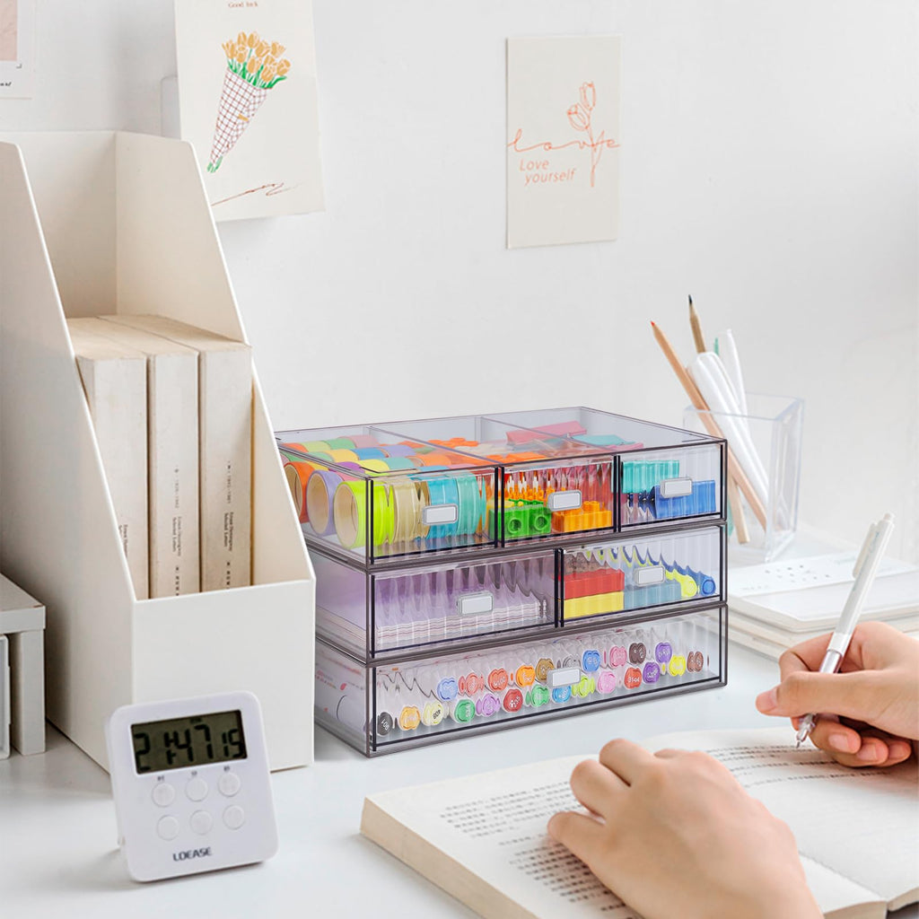 Stapelbarer Organizer mit 3 Ebenen, 6 Schubladen, Kunststoff-Schreibtisch-Aufbewahrungsbox, Schreibtisch-Schubladen, abnehmbare Make-up-Aufbewahrung, Büro, Schreibwaren, Organizer für die Schule