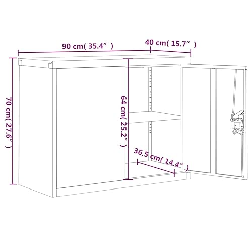 Aktenschrank Weiß 90x40x70 cm Stahl mit Einlegeboden abschließbar für Büro Arbeitszimmer Homeoffice Büromöbel zur Archivierung von Dokumenten und Ordnern